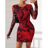 imagePRETTYGARDEN Womens Mini Dress Fall Outfits 2025 Trendy Tie Dye Print Long Sleeve Homecoming Club Party Bodycon DressesBlack Red Flower