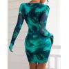 imagePRETTYGARDEN Womens Mini Dress Fall Outfits 2025 Trendy Tie Dye Print Long Sleeve Homecoming Club Party Bodycon DressesLake Blue Floral
