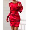 imagePRETTYGARDEN Womens Mini Dress Fall Outfits 2025 Trendy Tie Dye Print Long Sleeve Homecoming Club Party Bodycon DressesRed Floral