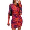 imagePRETTYGARDEN Womens Mini Dress Fall Outfits 2025 Trendy Tie Dye Print Long Sleeve Homecoming Club Party Bodycon DressesPurple Orange