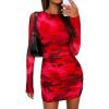 imagePRETTYGARDEN Womens Mini Dress Fall Outfits 2025 Trendy Tie Dye Print Long Sleeve Homecoming Club Party Bodycon DressesRed Floral
