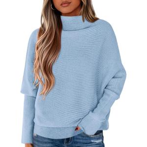 imagePRETTYGARDEN Womens Sweaters Fall Fashion 2025 Casual Loose Turtleneck Batwing Long Sleeve Knit Sweater Pullover TopsBlue
