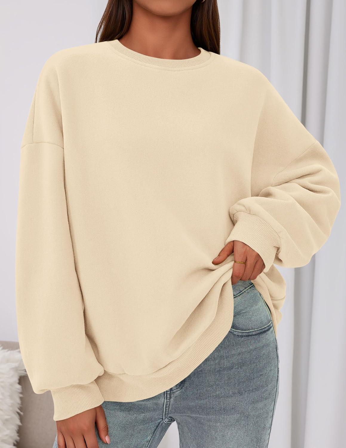 imagePRETTYGARDEN Sweatshirts for Women Oversized Crewneck Fleece Pullover Long Sleeve Tops Comfy 2025 Fall Winter Fashion OutfitsBeige