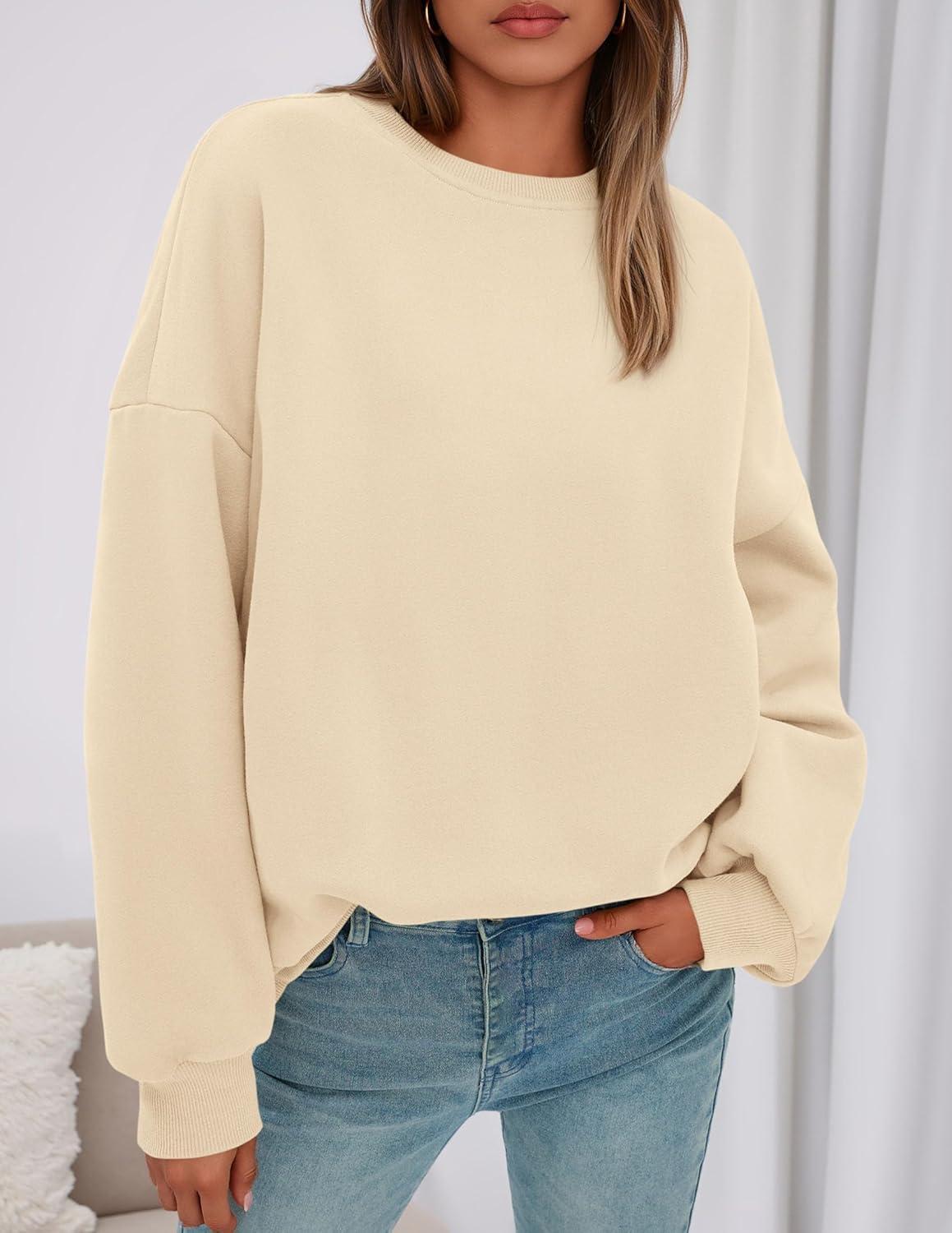 imagePRETTYGARDEN Sweatshirts for Women Oversized Crewneck Fleece Pullover Long Sleeve Tops Comfy 2025 Fall Winter Fashion OutfitsBeige