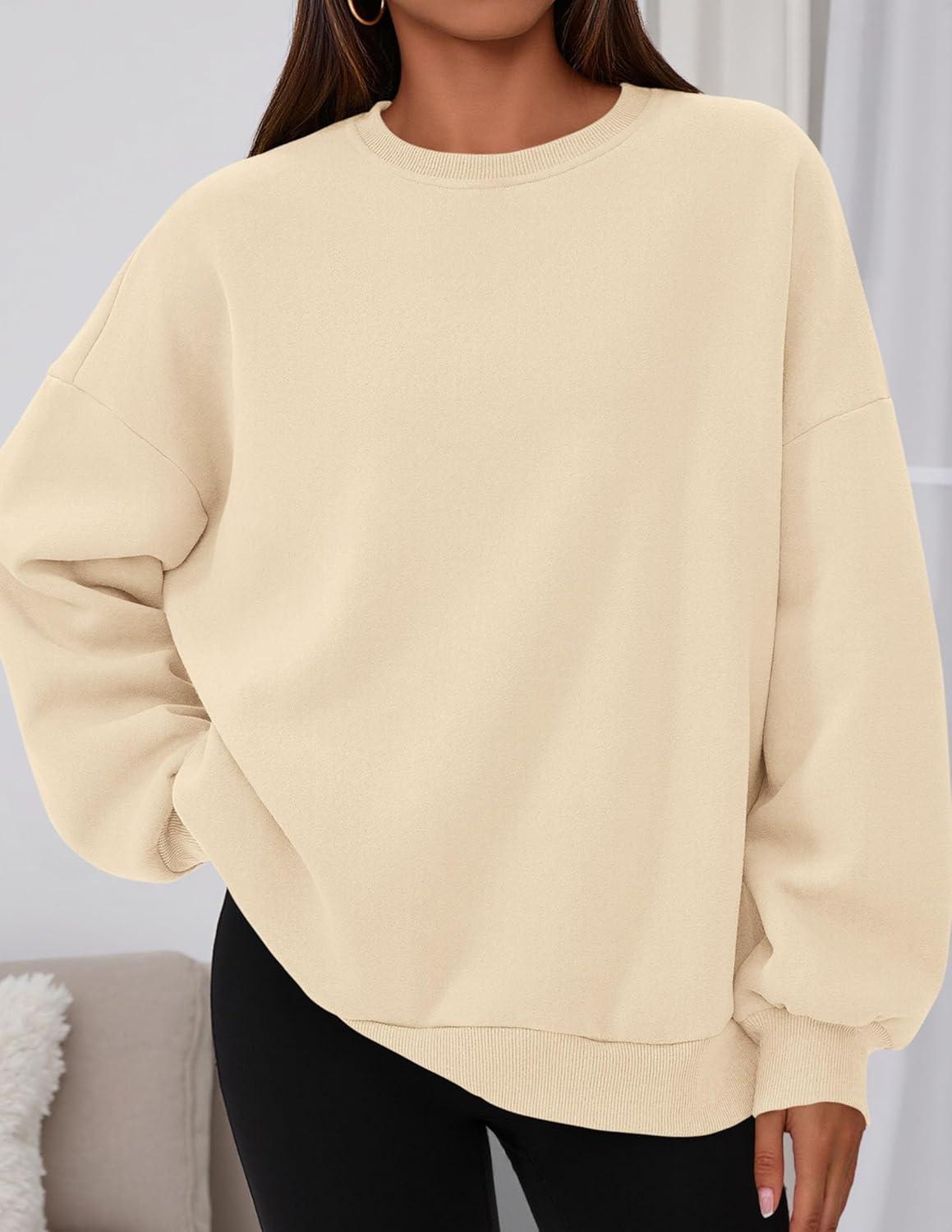 imagePRETTYGARDEN Sweatshirts for Women Oversized Crewneck Fleece Pullover Long Sleeve Tops Comfy 2025 Fall Winter Fashion OutfitsBeige