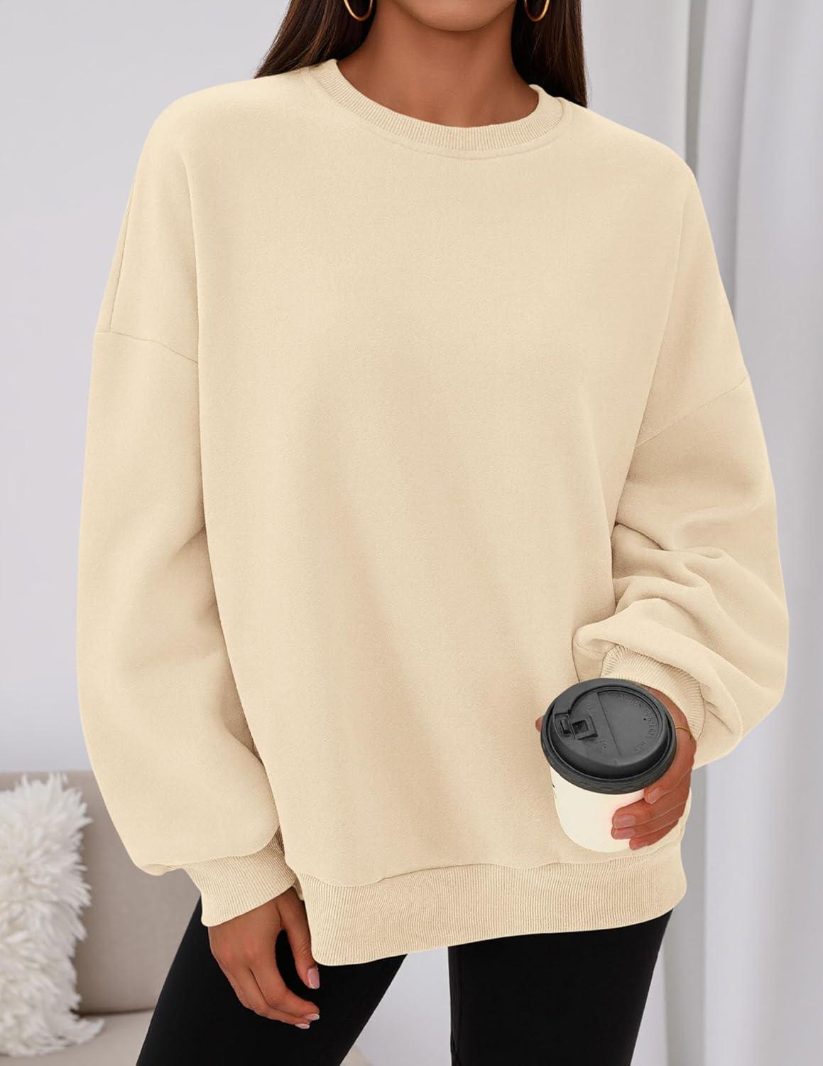 imagePRETTYGARDEN Sweatshirts for Women Oversized Crewneck Fleece Pullover Long Sleeve Tops Comfy 2025 Fall Winter Fashion OutfitsBeige