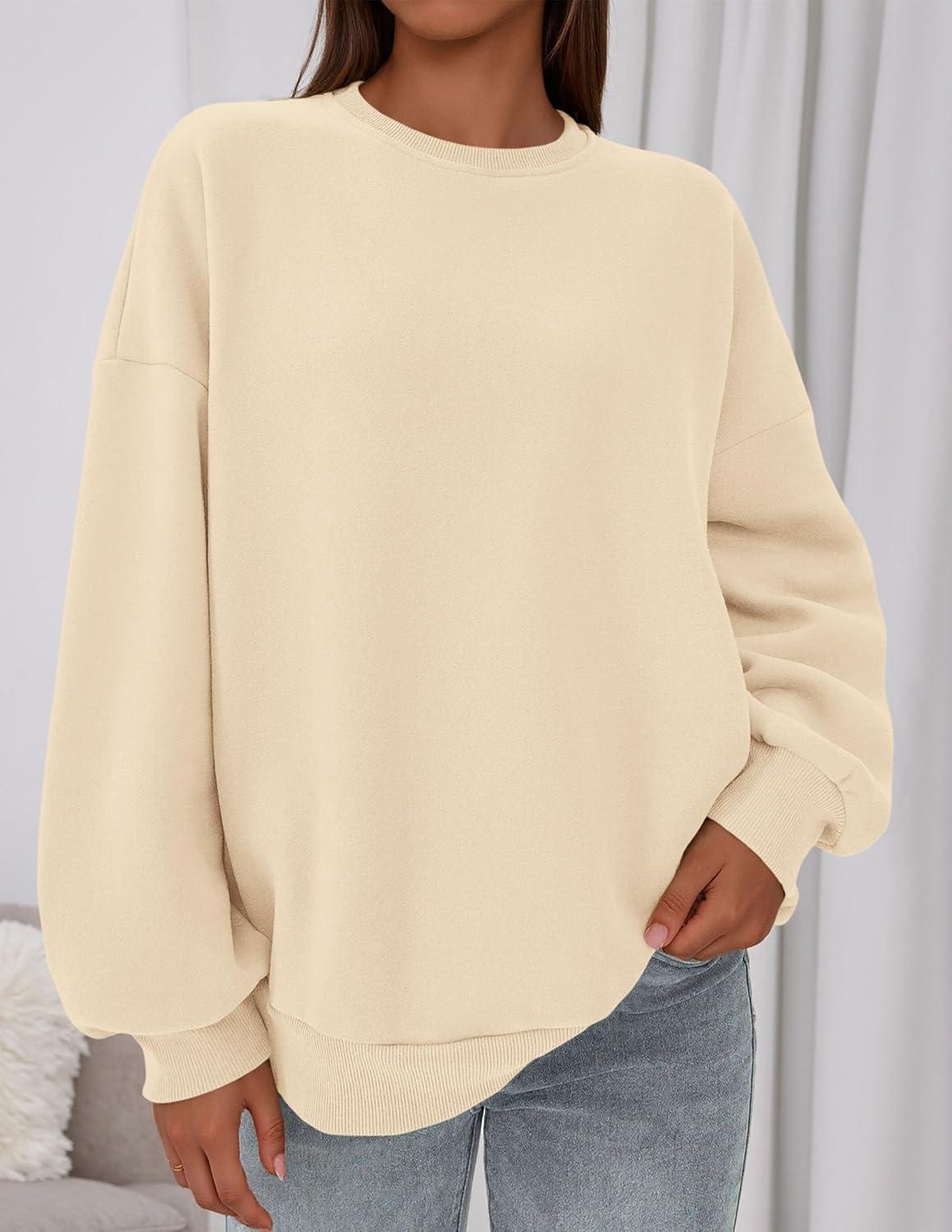 imagePRETTYGARDEN Sweatshirts for Women Oversized Crewneck Fleece Pullover Long Sleeve Tops Comfy 2025 Fall Winter Fashion OutfitsBeige