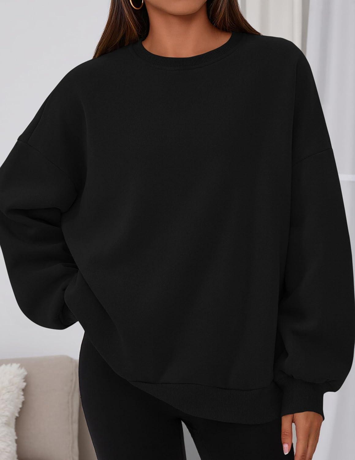 imagePRETTYGARDEN Sweatshirts for Women Oversized Crewneck Fleece Pullover Long Sleeve Tops Comfy 2025 Fall Winter Fashion OutfitsBlack