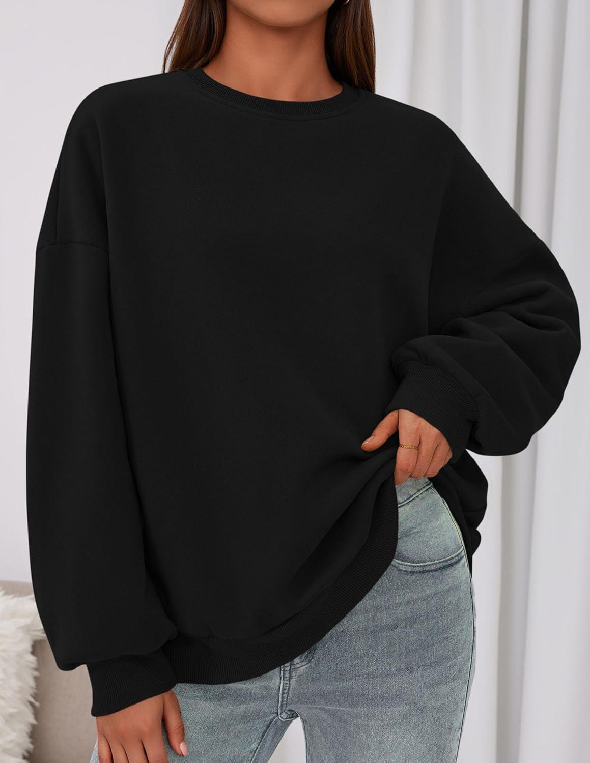 imagePRETTYGARDEN Sweatshirts for Women Oversized Crewneck Fleece Pullover Long Sleeve Tops Comfy 2025 Fall Winter Fashion OutfitsBlack