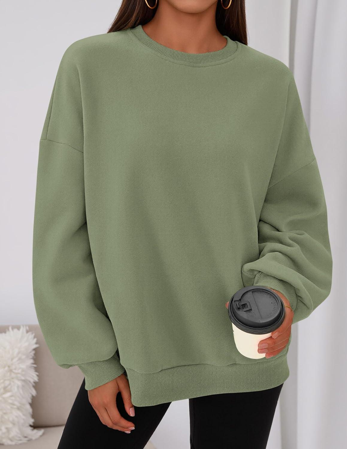 imagePRETTYGARDEN Sweatshirts for Women Oversized Crewneck Fleece Pullover Long Sleeve Tops Comfy 2025 Fall Winter Fashion OutfitsForest Green
