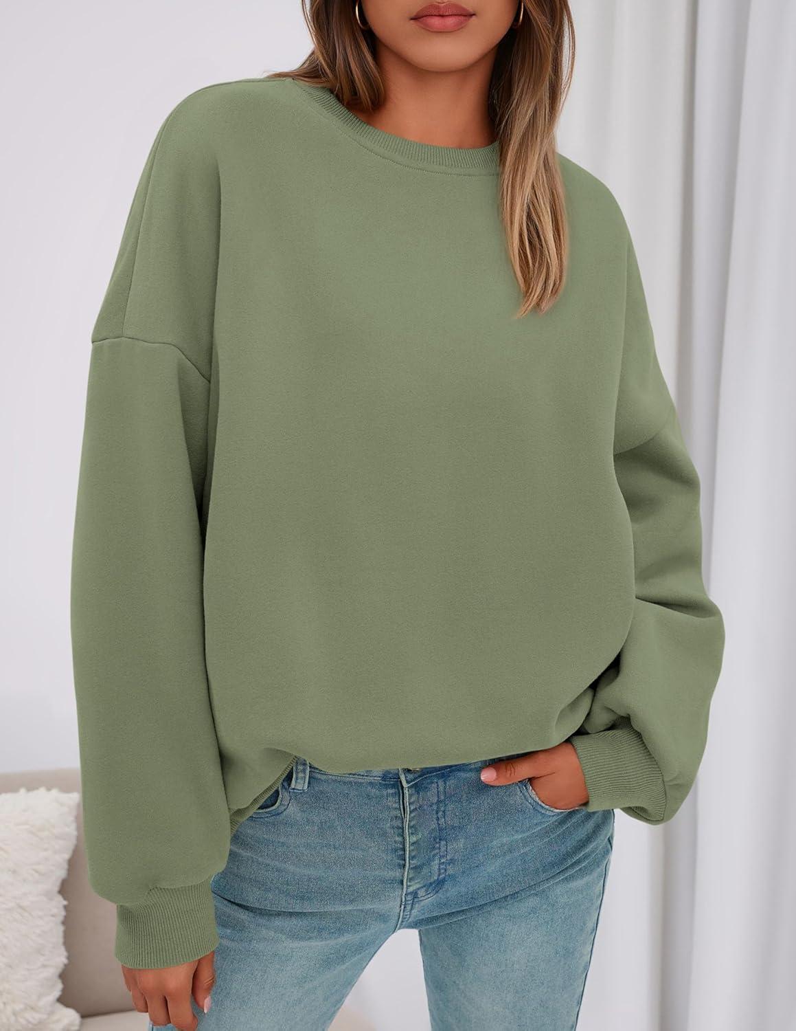 imagePRETTYGARDEN Sweatshirts for Women Oversized Crewneck Fleece Pullover Long Sleeve Tops Comfy 2025 Fall Winter Fashion OutfitsForest Green