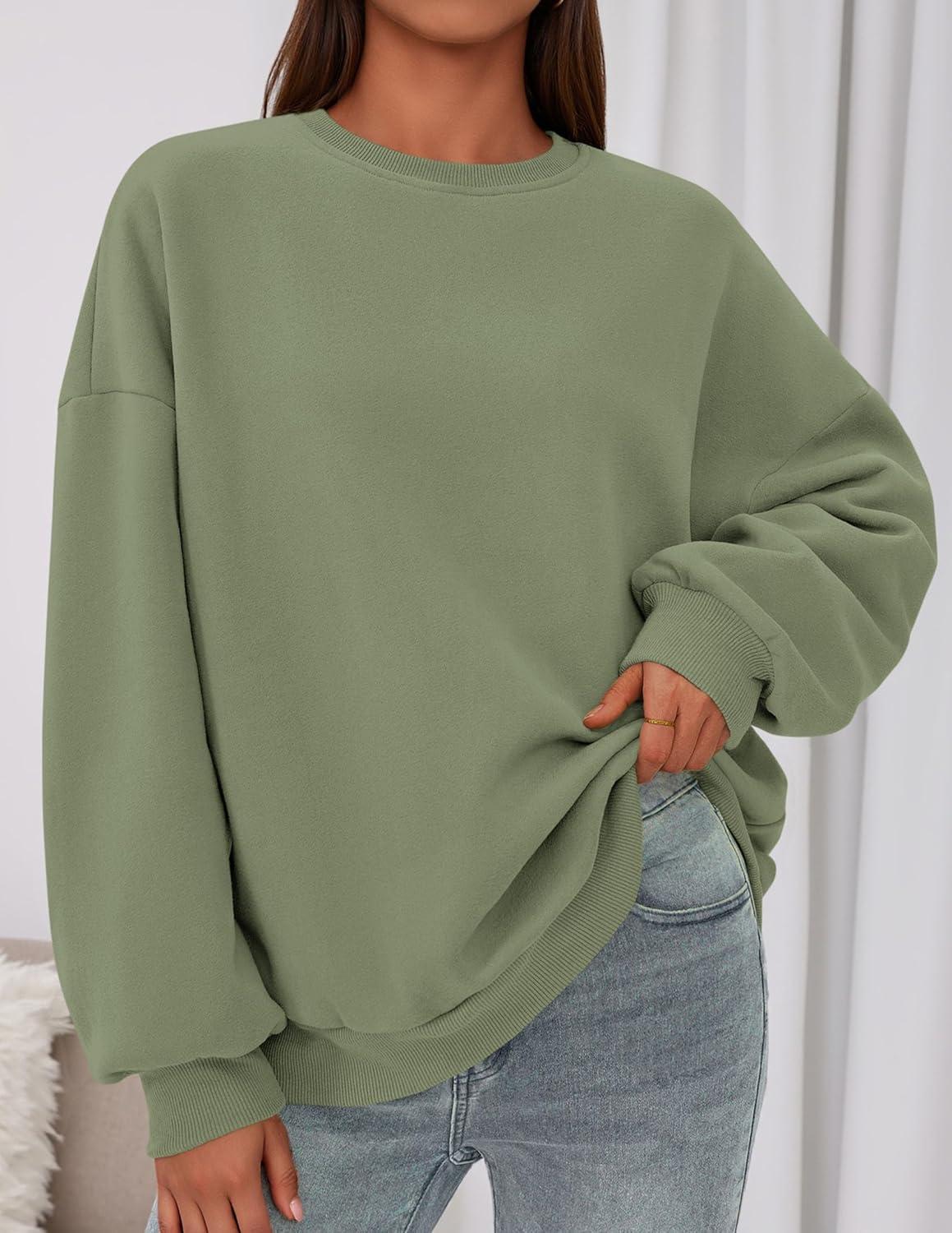 imagePRETTYGARDEN Sweatshirts for Women Oversized Crewneck Fleece Pullover Long Sleeve Tops Comfy 2025 Fall Winter Fashion OutfitsForest Green