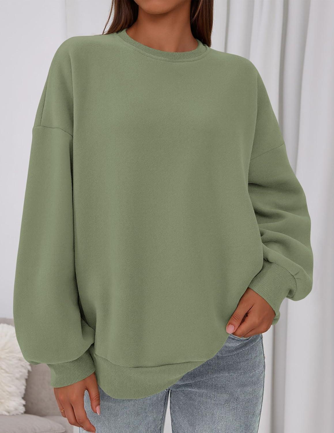 imagePRETTYGARDEN Sweatshirts for Women Oversized Crewneck Fleece Pullover Long Sleeve Tops Comfy 2025 Fall Winter Fashion OutfitsForest Green