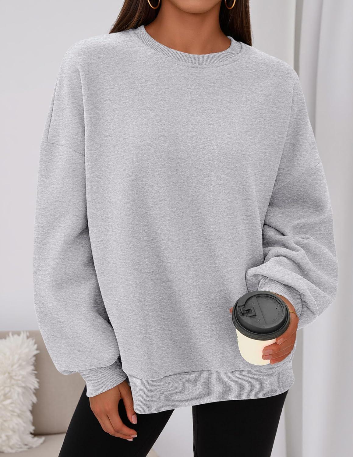 imagePRETTYGARDEN Sweatshirts for Women Oversized Crewneck Fleece Pullover Long Sleeve Tops Comfy 2025 Fall Winter Fashion OutfitsGrey