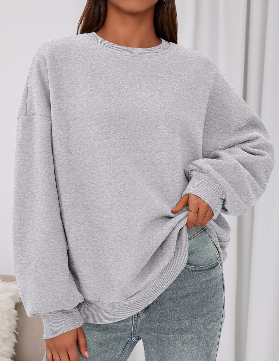 imagePRETTYGARDEN Sweatshirts for Women Oversized Crewneck Fleece Pullover Long Sleeve Tops Comfy 2025 Fall Winter Fashion OutfitsGrey