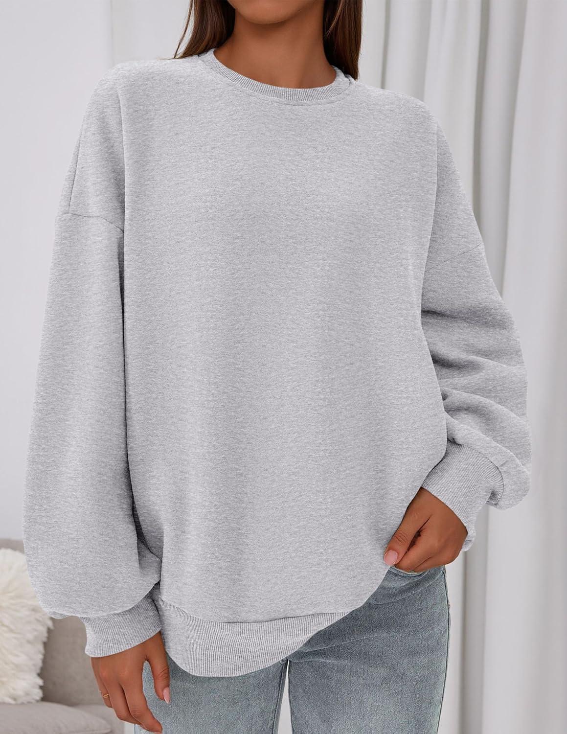 imagePRETTYGARDEN Sweatshirts for Women Oversized Crewneck Fleece Pullover Long Sleeve Tops Comfy 2025 Fall Winter Fashion OutfitsGrey