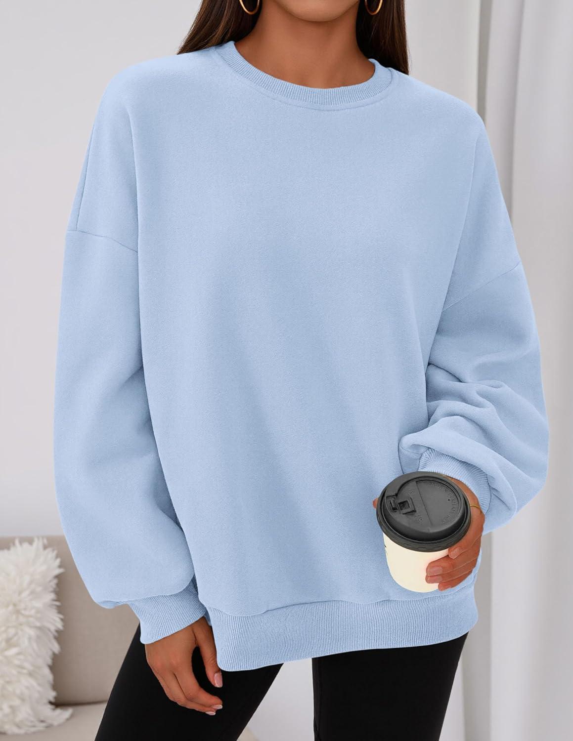 imagePRETTYGARDEN Sweatshirts for Women Oversized Crewneck Fleece Pullover Long Sleeve Tops Comfy 2025 Fall Winter Fashion OutfitsLight Blue