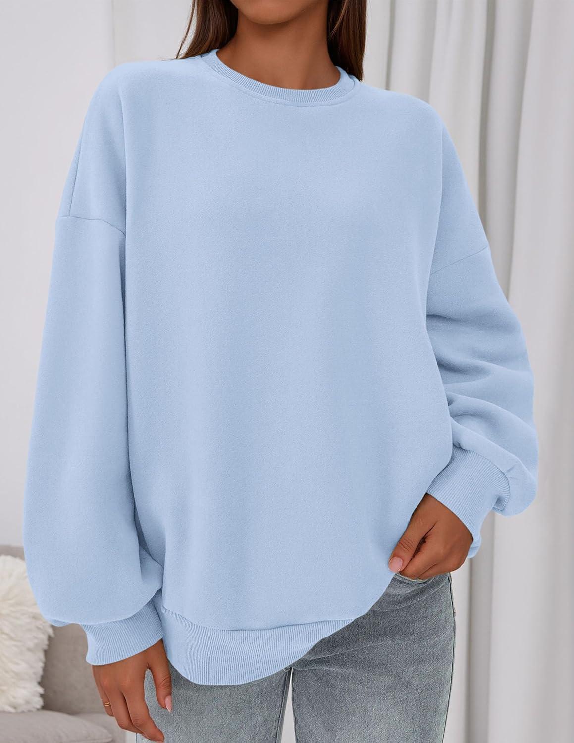 imagePRETTYGARDEN Sweatshirts for Women Oversized Crewneck Fleece Pullover Long Sleeve Tops Comfy 2025 Fall Winter Fashion OutfitsLight Blue