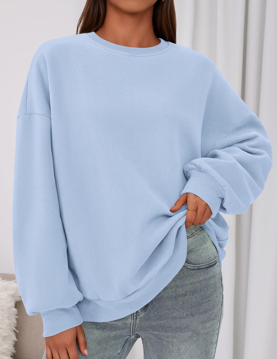 imagePRETTYGARDEN Sweatshirts for Women Oversized Crewneck Fleece Pullover Long Sleeve Tops Comfy 2025 Fall Winter Fashion OutfitsLight Blue