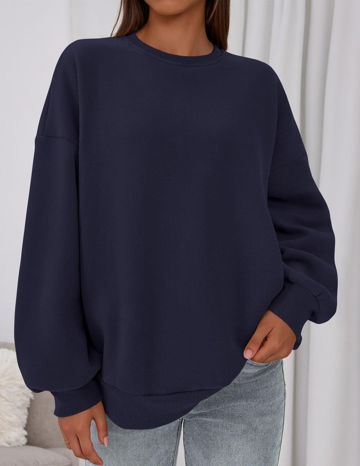 imagePRETTYGARDEN Sweatshirts for Women Oversized Crewneck Fleece Pullover Long Sleeve Tops Comfy 2025 Fall Winter Fashion OutfitsNavy Blue
