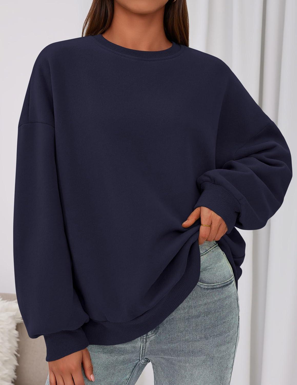 imagePRETTYGARDEN Sweatshirts for Women Oversized Crewneck Fleece Pullover Long Sleeve Tops Comfy 2025 Fall Winter Fashion OutfitsNavy Blue