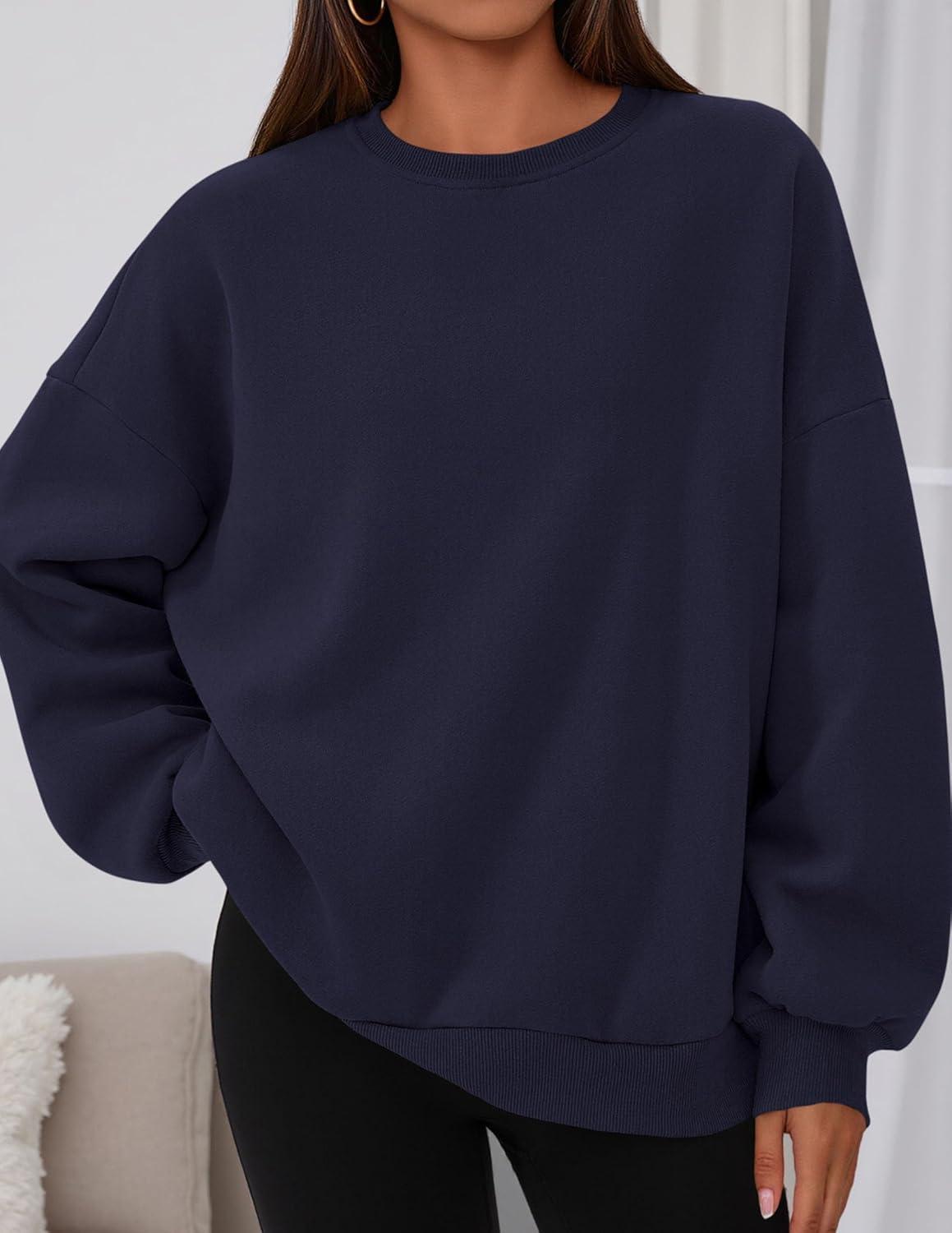 imagePRETTYGARDEN Sweatshirts for Women Oversized Crewneck Fleece Pullover Long Sleeve Tops Comfy 2025 Fall Winter Fashion OutfitsNavy Blue