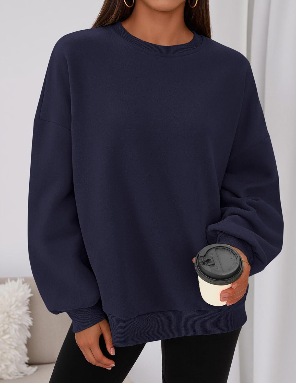 imagePRETTYGARDEN Sweatshirts for Women Oversized Crewneck Fleece Pullover Long Sleeve Tops Comfy 2025 Fall Winter Fashion OutfitsNavy Blue