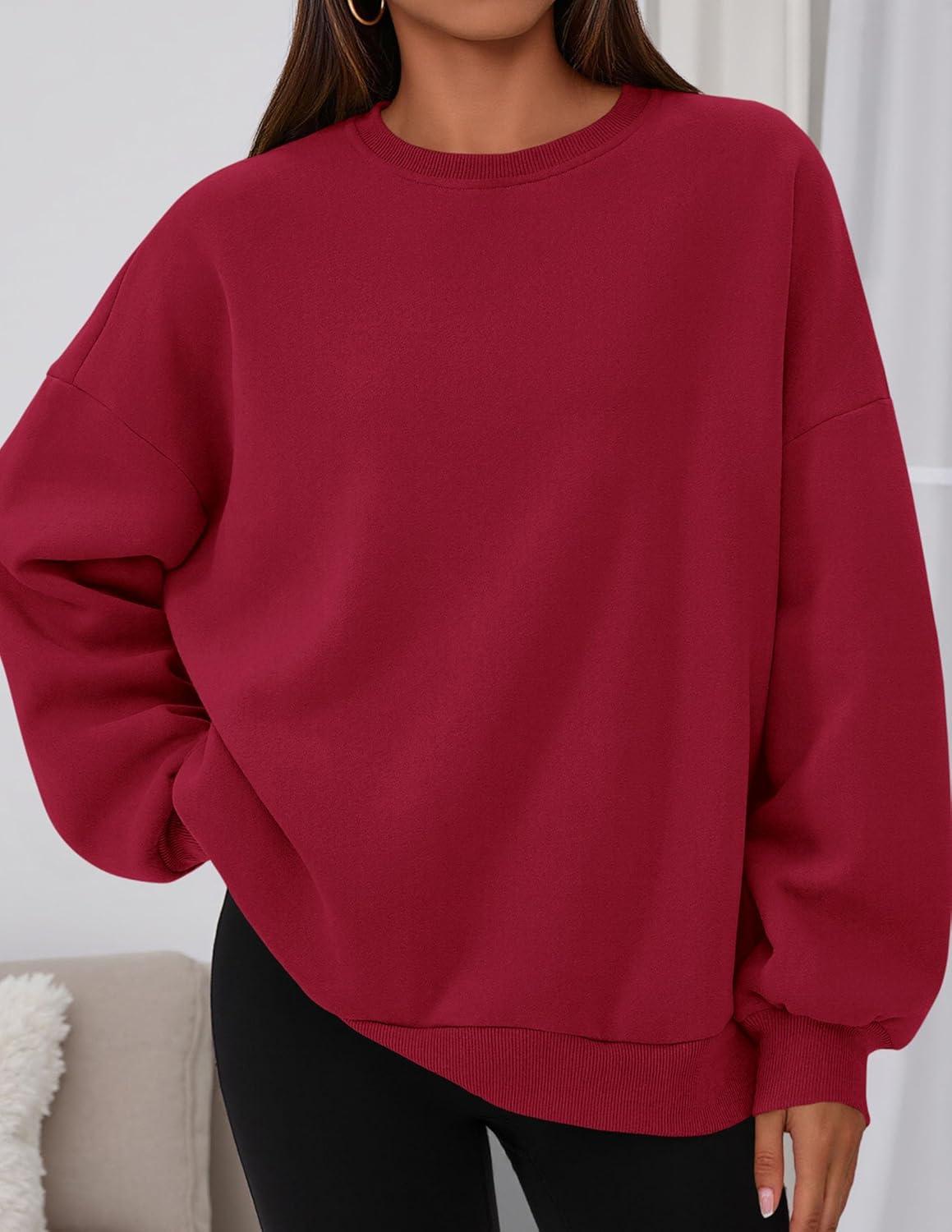 imagePRETTYGARDEN Sweatshirts for Women Oversized Crewneck Fleece Pullover Long Sleeve Tops Comfy 2025 Fall Winter Fashion OutfitsRed