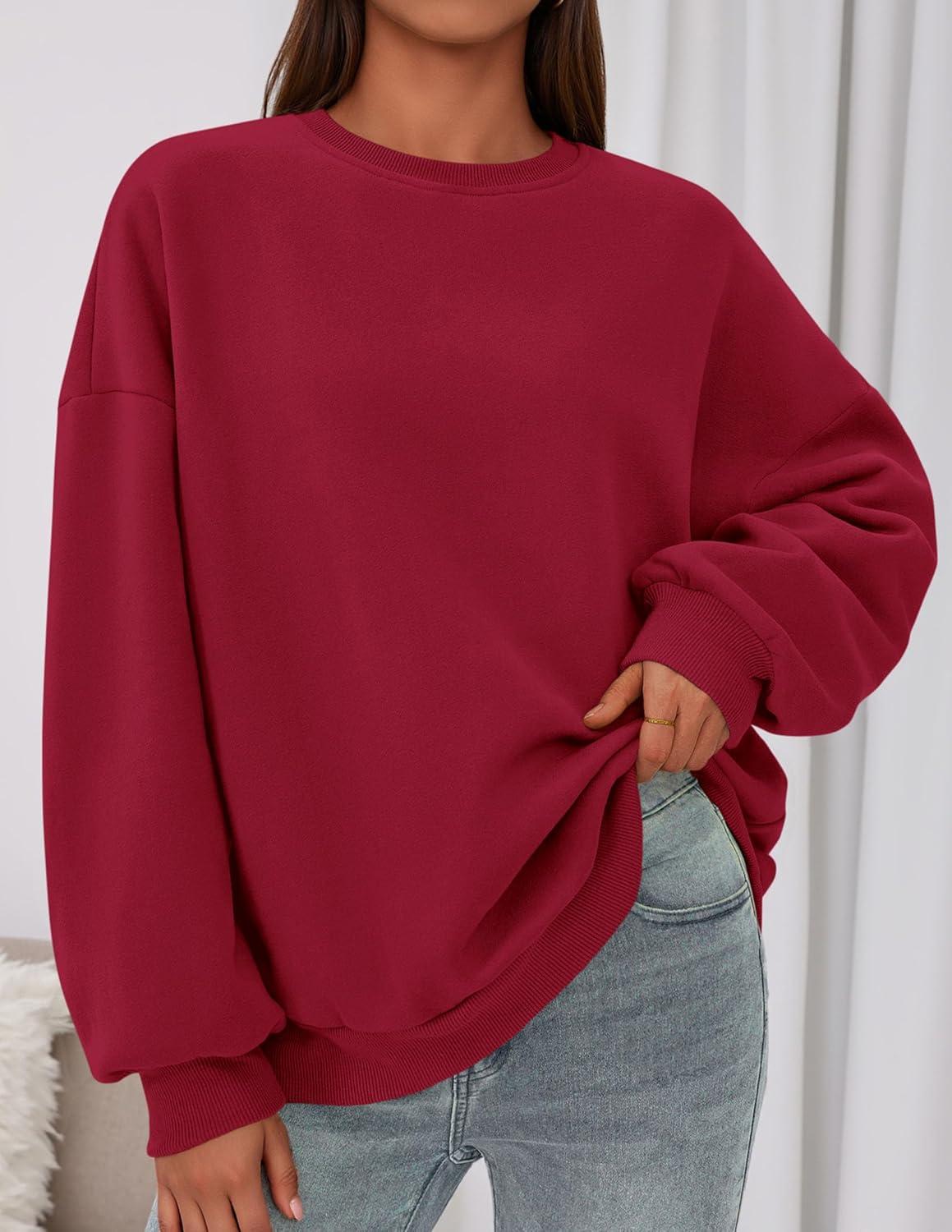 imagePRETTYGARDEN Sweatshirts for Women Oversized Crewneck Fleece Pullover Long Sleeve Tops Comfy 2025 Fall Winter Fashion OutfitsRed