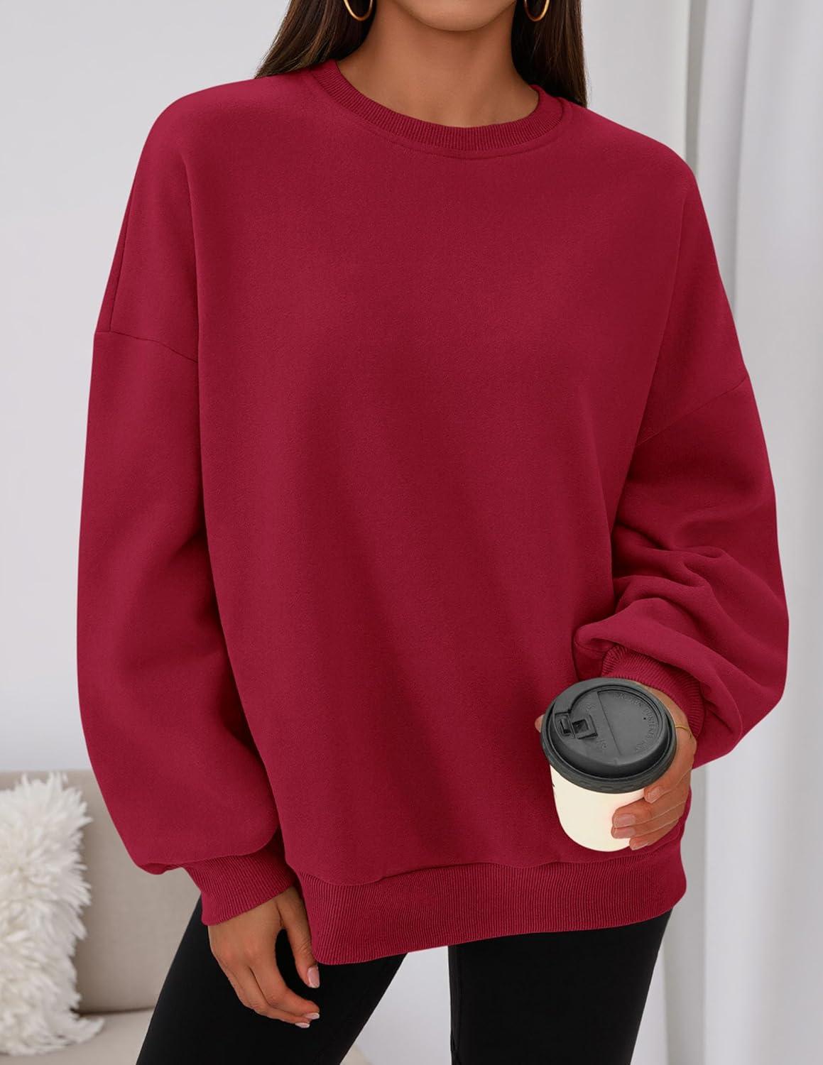imagePRETTYGARDEN Sweatshirts for Women Oversized Crewneck Fleece Pullover Long Sleeve Tops Comfy 2025 Fall Winter Fashion OutfitsRed