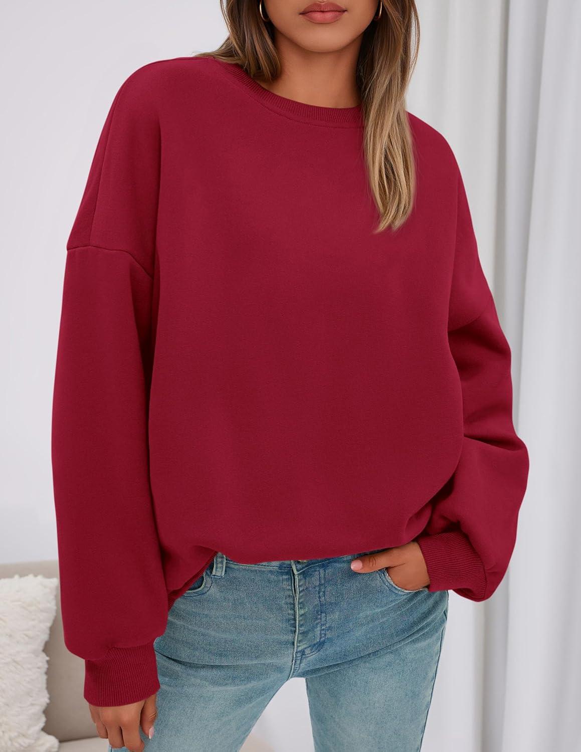 imagePRETTYGARDEN Sweatshirts for Women Oversized Crewneck Fleece Pullover Long Sleeve Tops Comfy 2025 Fall Winter Fashion OutfitsRed