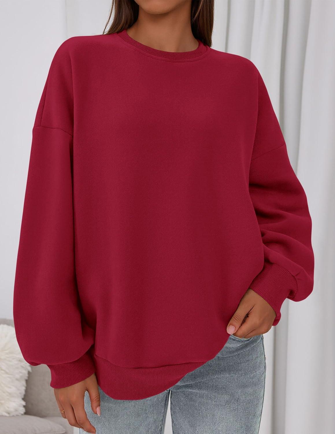 imagePRETTYGARDEN Sweatshirts for Women Oversized Crewneck Fleece Pullover Long Sleeve Tops Comfy 2025 Fall Winter Fashion OutfitsRed