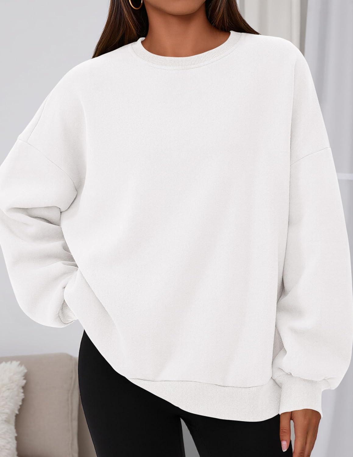 imagePRETTYGARDEN Sweatshirts for Women Oversized Crewneck Fleece Pullover Long Sleeve Tops Comfy 2025 Fall Winter Fashion OutfitsWhite
