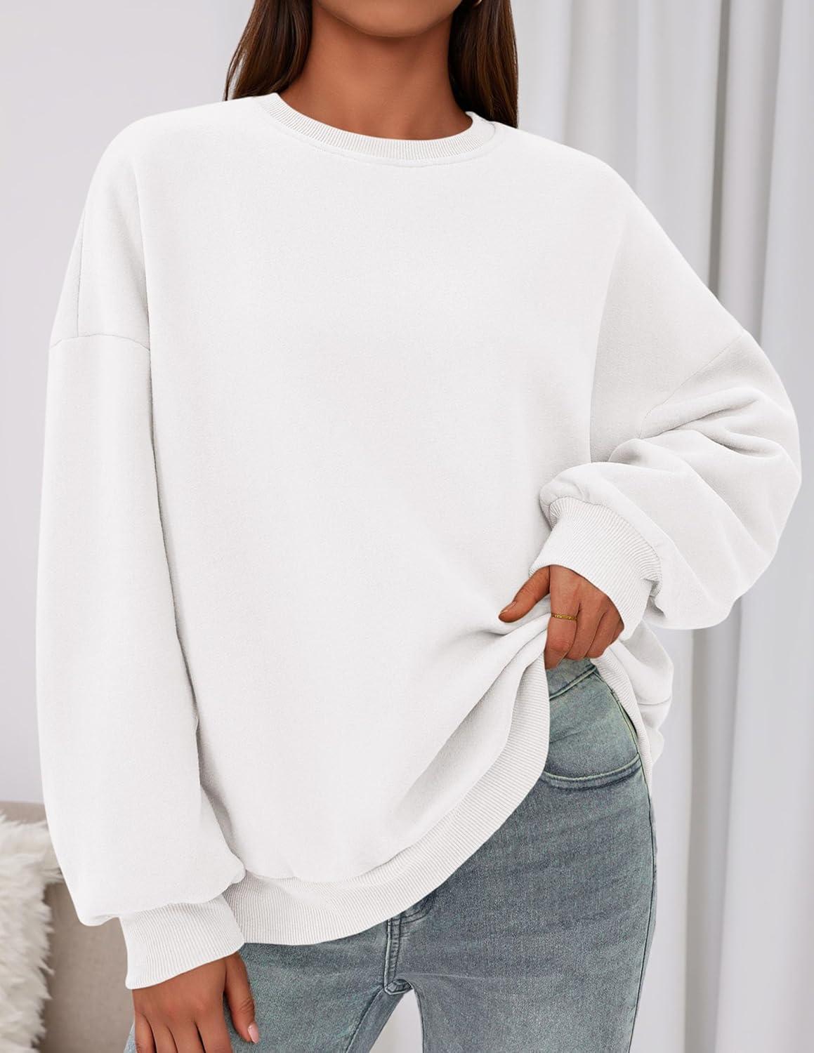 imagePRETTYGARDEN Sweatshirts for Women Oversized Crewneck Fleece Pullover Long Sleeve Tops Comfy 2025 Fall Winter Fashion OutfitsWhite