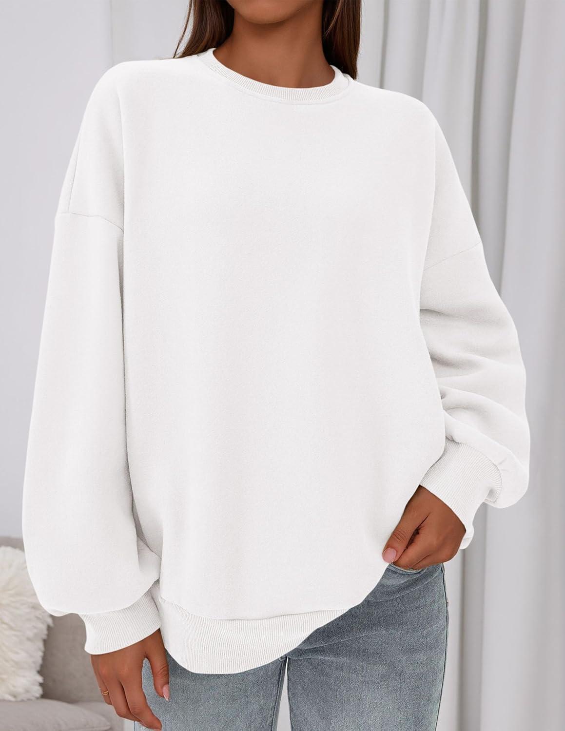 imagePRETTYGARDEN Sweatshirts for Women Oversized Crewneck Fleece Pullover Long Sleeve Tops Comfy 2025 Fall Winter Fashion OutfitsWhite