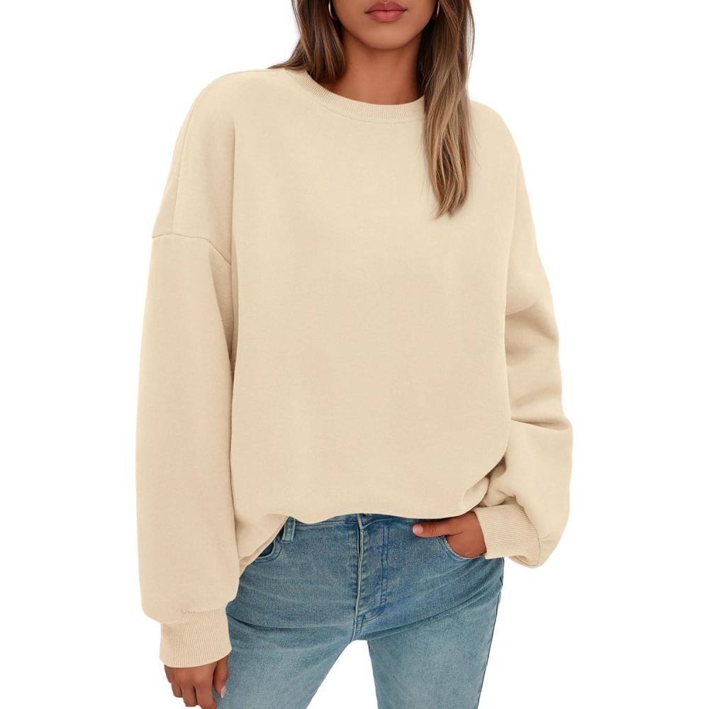 imagePRETTYGARDEN Sweatshirts for Women Oversized Crewneck Fleece Pullover Long Sleeve Tops Comfy 2025 Fall Winter Fashion OutfitsBeige