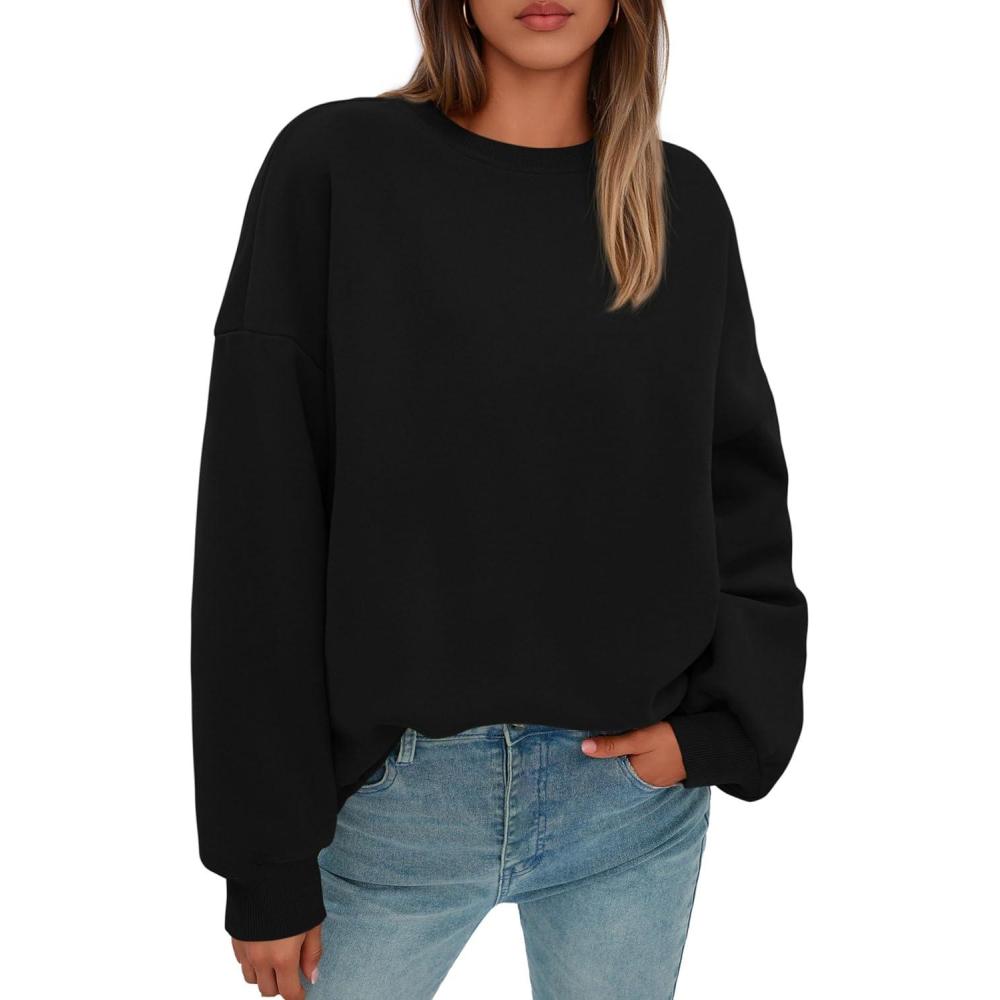 imagePRETTYGARDEN Sweatshirts for Women Oversized Crewneck Fleece Pullover Long Sleeve Tops Comfy 2025 Fall Winter Fashion OutfitsBlack