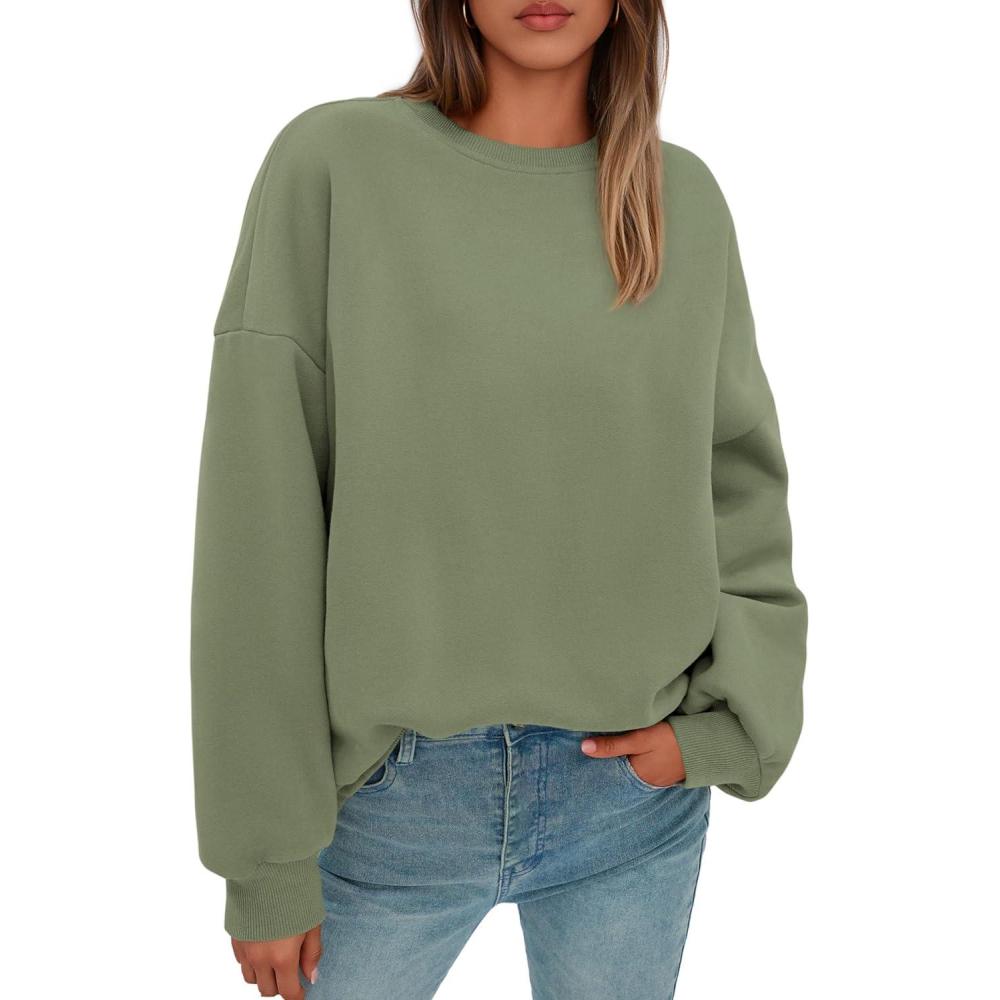 imagePRETTYGARDEN Sweatshirts for Women Oversized Crewneck Fleece Pullover Long Sleeve Tops Comfy 2025 Fall Winter Fashion OutfitsForest Green