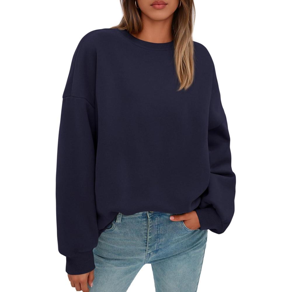 imagePRETTYGARDEN Sweatshirts for Women Oversized Crewneck Fleece Pullover Long Sleeve Tops Comfy 2025 Fall Winter Fashion OutfitsNavy Blue