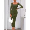 imagePRETTYGARDEN Fall Wedding Guest Dresses for Women 2025 Ruched Bodycon Midi Long Sleeve Formal Cocktail DressArmy Green