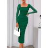 imagePRETTYGARDEN Fall Wedding Guest Dresses for Women 2025 Ruched Bodycon Midi Long Sleeve Formal Cocktail DressDark Green