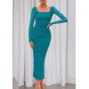 imagePRETTYGARDEN Fall Wedding Guest Dresses for Women 2025 Ruched Bodycon Midi Long Sleeve Formal Cocktail DressLake Blue