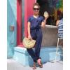 imagePRETTYGARDEN Jumpsuits for Women Dressy 2025 Summer Casual Short Sleeve Romper Spring Airport Beach Vacation Travel OutfitsNavy