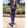 imagePRETTYGARDEN Jumpsuits for Women Dressy 2025 Summer Casual Short Sleeve Romper Spring Airport Beach Vacation Travel OutfitsNavy