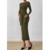 imagePRETTYGARDEN Women 2025 Semi Formal Midi Dresses Long Sleeve Bodycon Tie Waist Slit Wedding Guest Cocktail Fall Fashion DressArmy Green