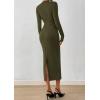 imagePRETTYGARDEN Women 2025 Semi Formal Midi Dresses Long Sleeve Bodycon Tie Waist Slit Wedding Guest Cocktail Fall Fashion DressArmy Green