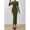 imagePRETTYGARDEN Women 2025 Semi Formal Midi Dresses Long Sleeve Bodycon Tie Waist Slit Wedding Guest Cocktail Fall Fashion DressArmy Green