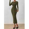 imagePRETTYGARDEN Women 2025 Semi Formal Midi Dresses Long Sleeve Bodycon Tie Waist Slit Wedding Guest Cocktail Fall Fashion DressArmy Green