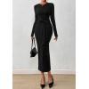 imagePRETTYGARDEN Women 2025 Semi Formal Midi Dresses Long Sleeve Bodycon Tie Waist Slit Wedding Guest Cocktail Fall Fashion DressBlack
