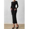 imagePRETTYGARDEN Women 2025 Semi Formal Midi Dresses Long Sleeve Bodycon Tie Waist Slit Wedding Guest Cocktail Fall Fashion DressBlack